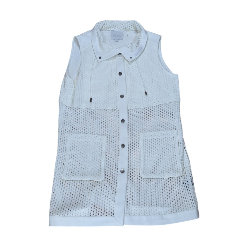 Misook Collection White Sleeveless Open Knit Vest Zip Tunic Top Chic Women's XS